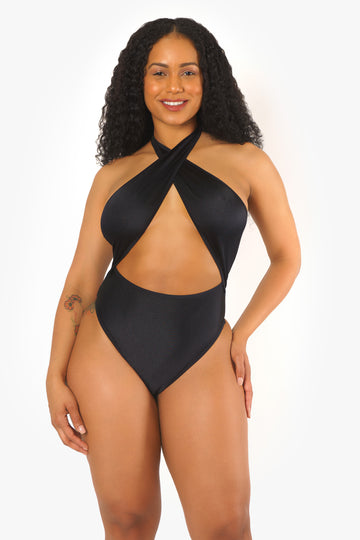 Body con frente cruzado negro